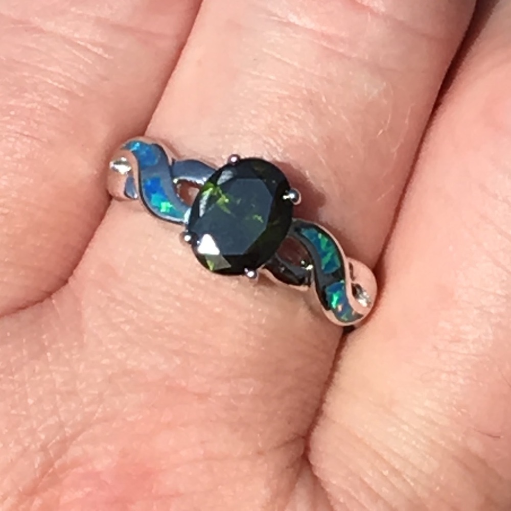 - Blue Fire Opal & Green Topaz Silver Twist Ring SZ 9.5! NEW!!